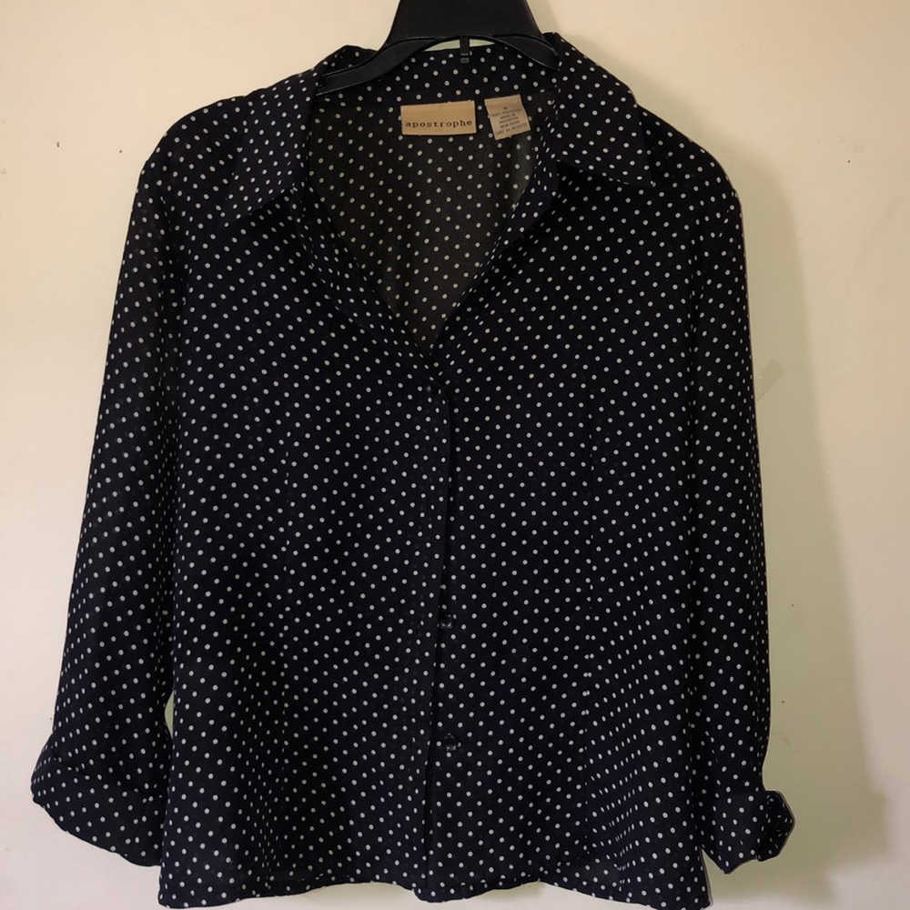 Black and white polka dot button up
